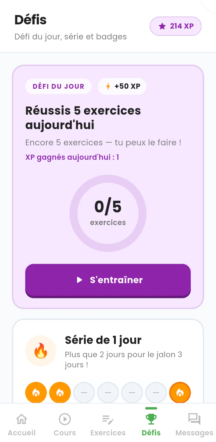 Écran du défi du jour avec sa progression.